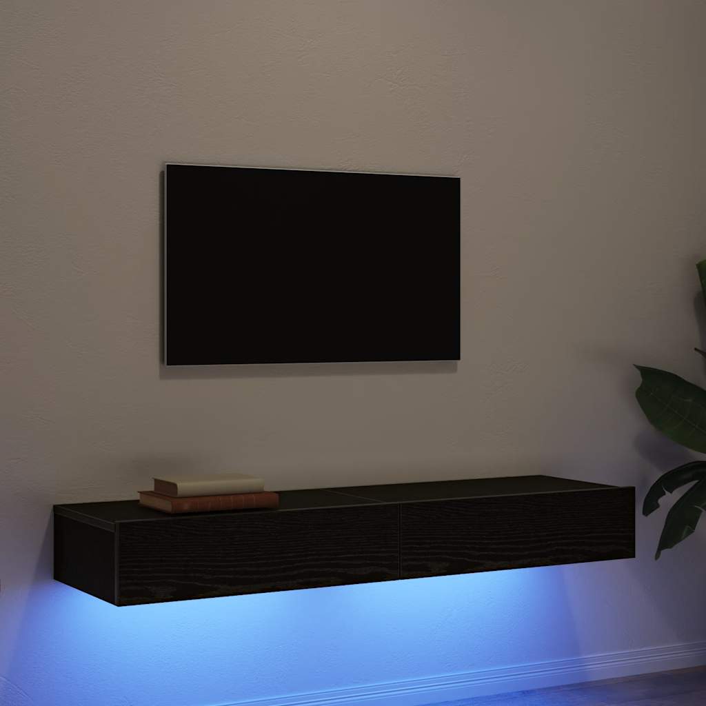Tv-meubels met LED-verlichting 2 st 60x35x15,5 cm zwart eikenkleurig