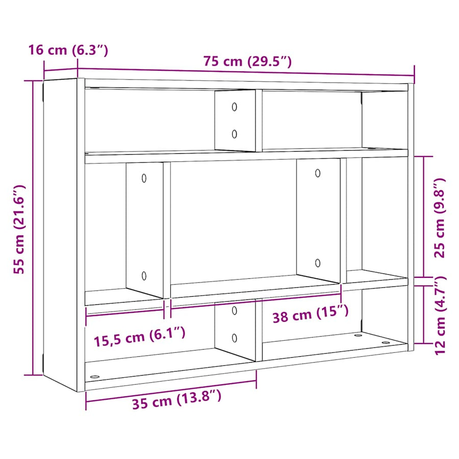 Wandschap 75x16x55 cm bewerkt hout oud houtkleurig