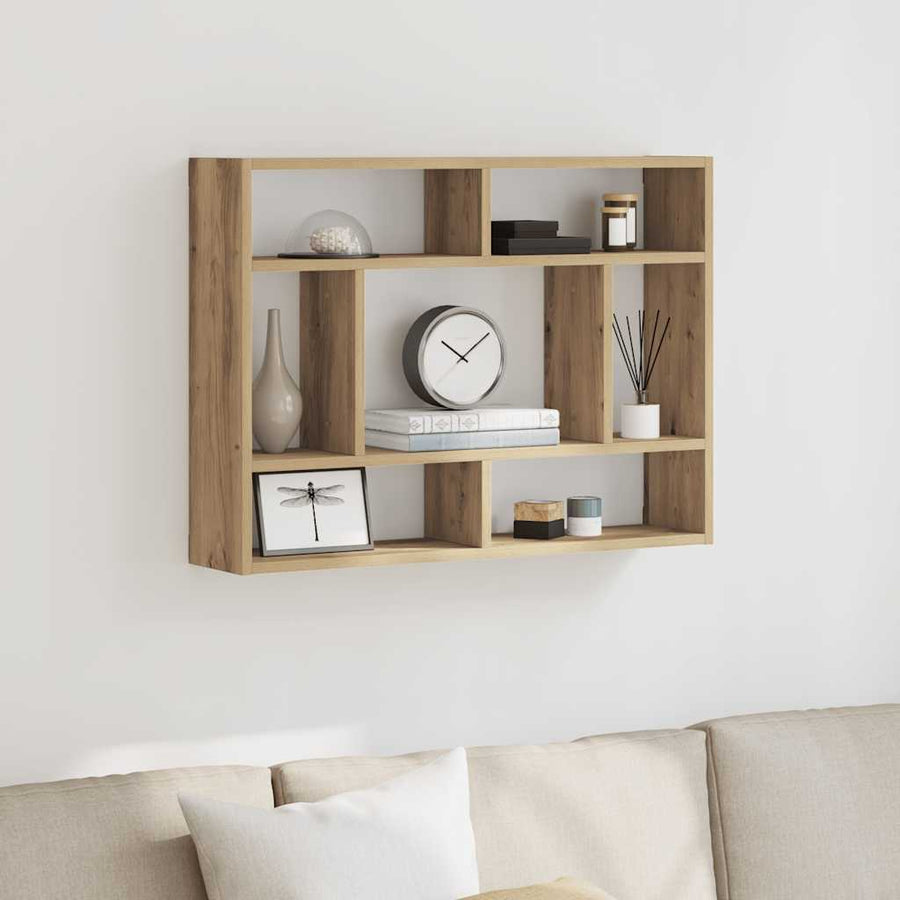 Wandschap 75x16x55 cm bewerkt hout artisanaal eikenkleur