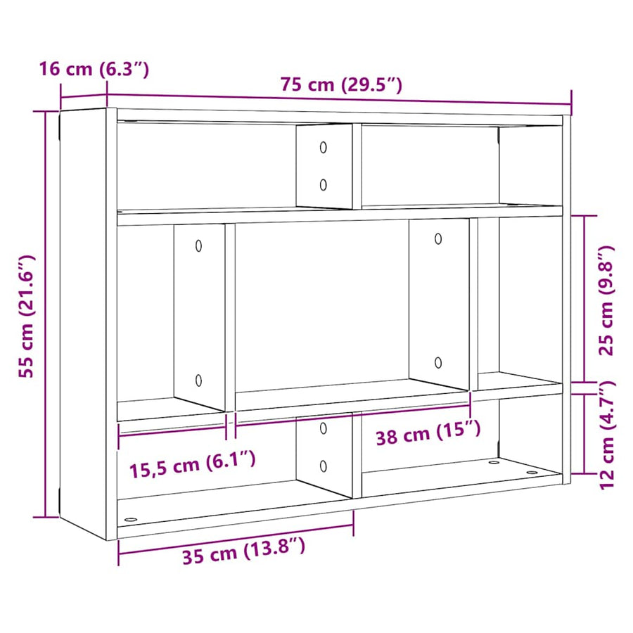 Wandschap 75x16x55 cm bewerkt hout artisanaal eikenkleur