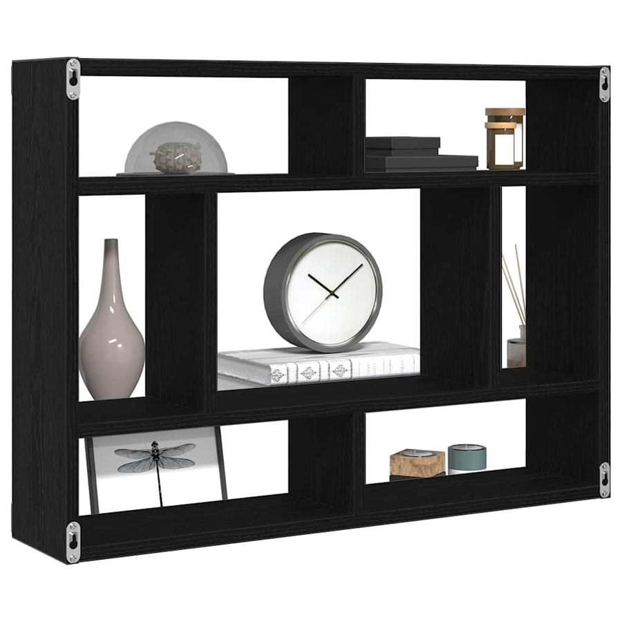 Wandschap 75x16x55 cm bewerkt hout zwart eikenkleur