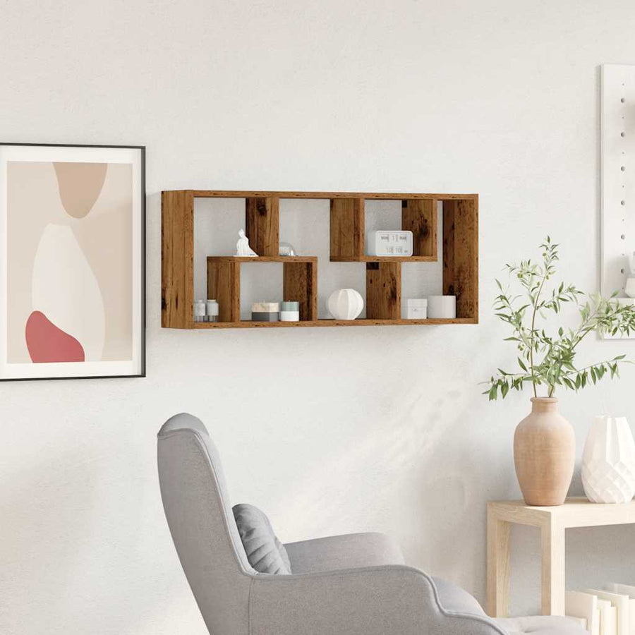 Wandplank 36x16x90 cm bewerkt hout oud houtkleurig