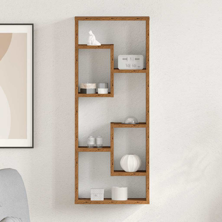 Wandplank 36x16x90 cm bewerkt hout oud houtkleurig