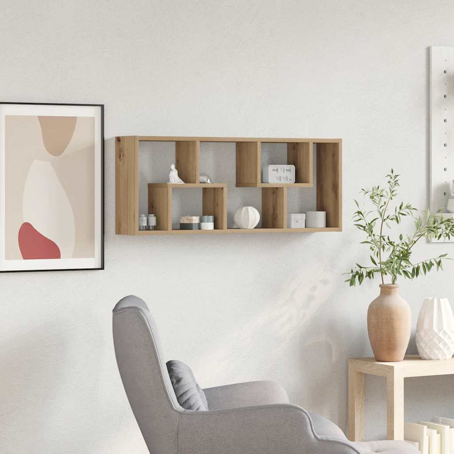 Wandplank 36x16x90 cm bewerkt hout artisanaal eikenkleurig