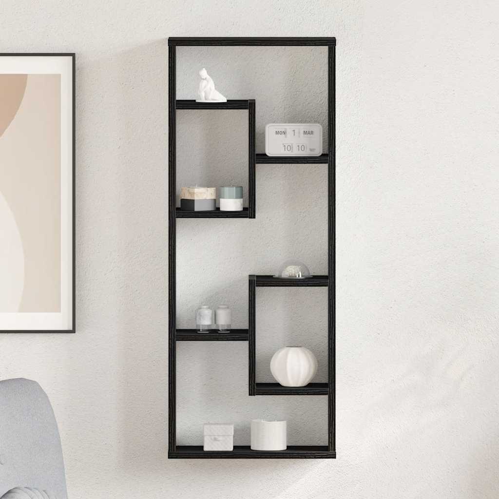 Wandplank 36x16x90 cm bewerkt hout zwart eikenkleurig