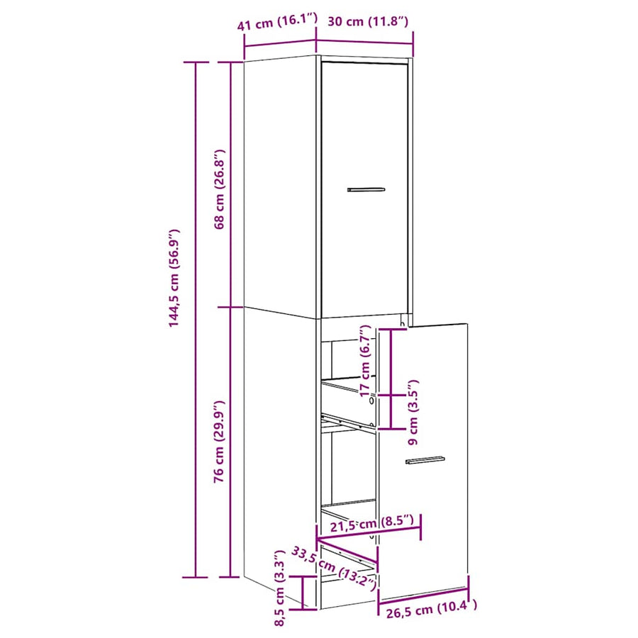 Apothekerskast 30x41x144,5 cm bewerkt hout zwart eikenkleurig