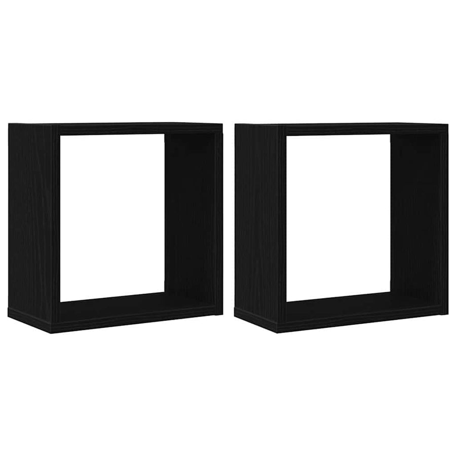 Wandschappen kubus 2 st 30x15x30 cm bewerkt hout zwart eiken