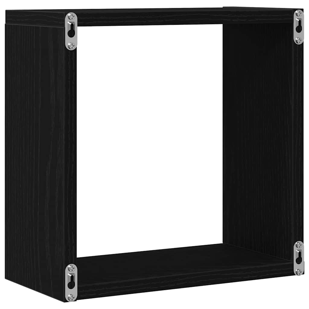 Wandschappen kubus 2 st 30x15x30 cm bewerkt hout zwart eiken