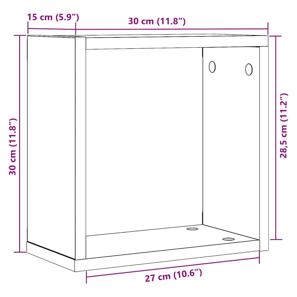 Wandschappen kubus 2 st 30x15x30 cm bewerkt hout zwart eiken