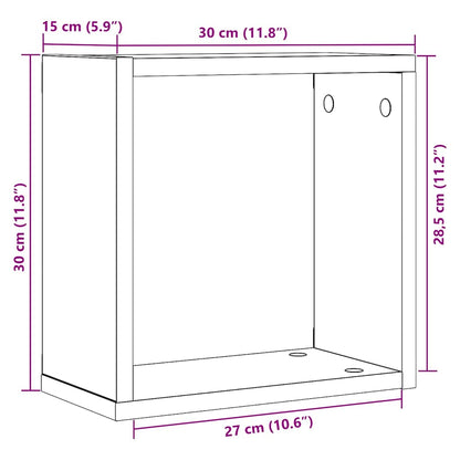 Wandschappen kubus 2 st 30x15x30 cm bewerkt hout zwart eiken