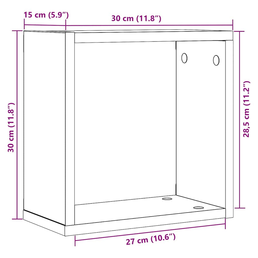 Wandschappen kubus 2 st 30x15x30 cm bewerkt hout zwart eiken