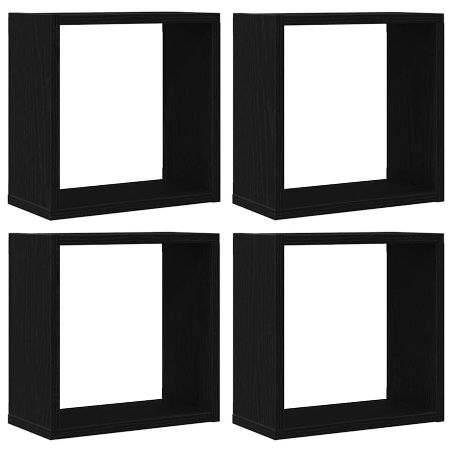 Wandschappen kubus 4 st 30x15x30 cm bewerkt hout zwart eiken