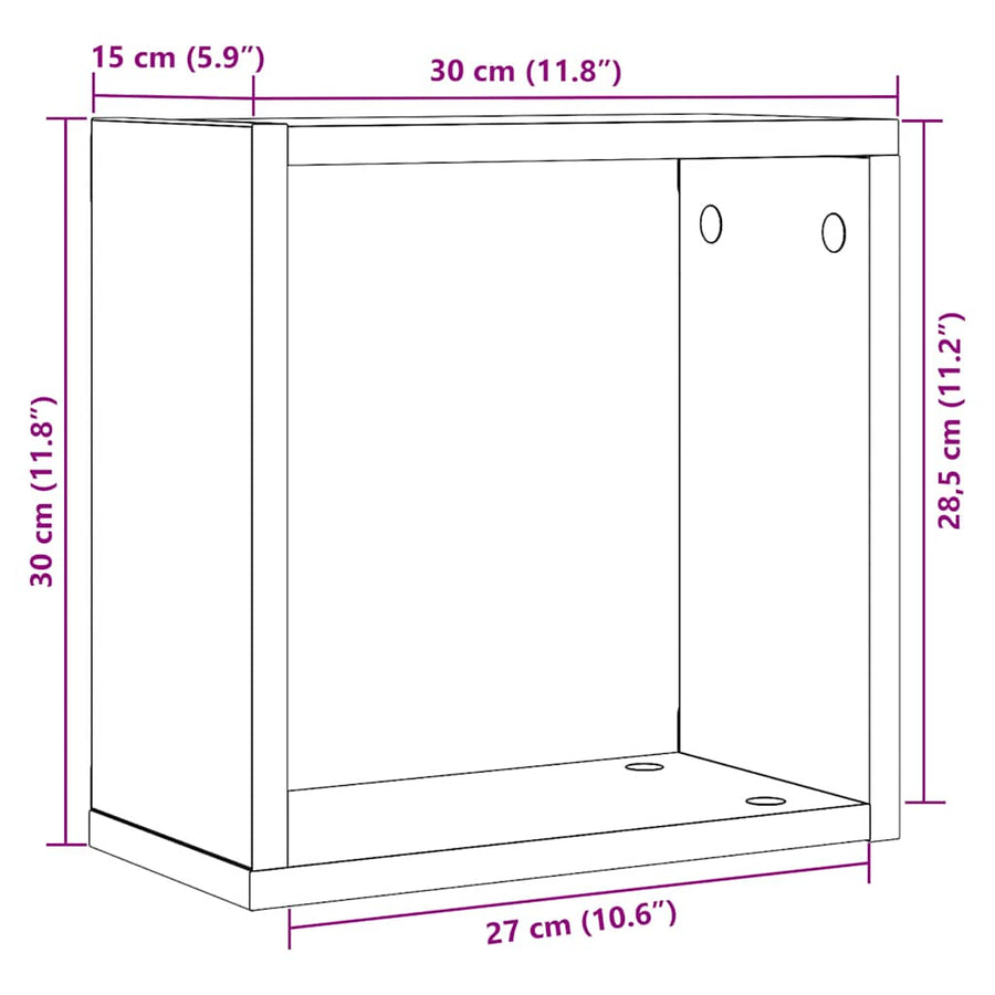 Wandschappen kubus 4 st 30x15x30 cm bewerkt hout zwart eiken