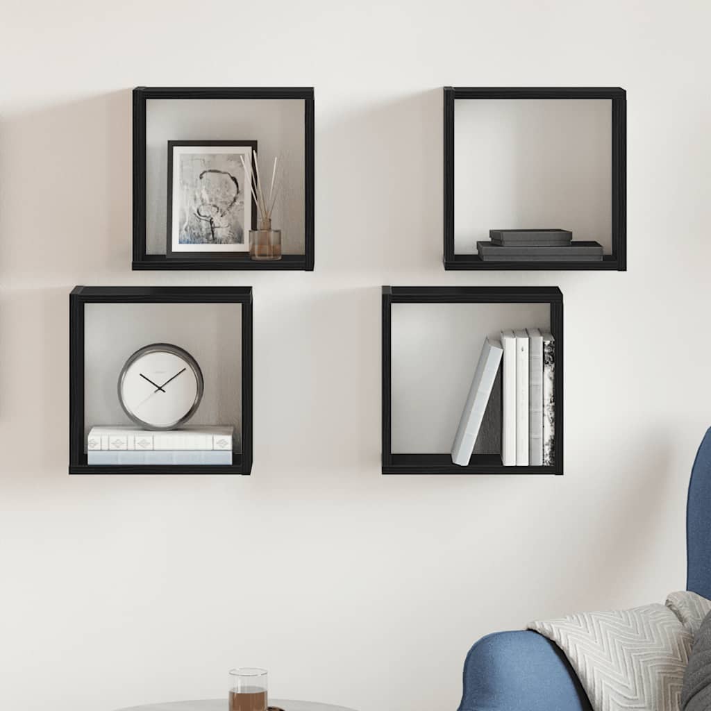 Wandschappen kubus 4 st 30x15x30 cm bewerkt hout zwart eiken