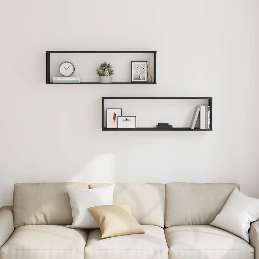 Wandrekken Kubusvormig 2 st 100x15x30 cm spaanplaat zwart