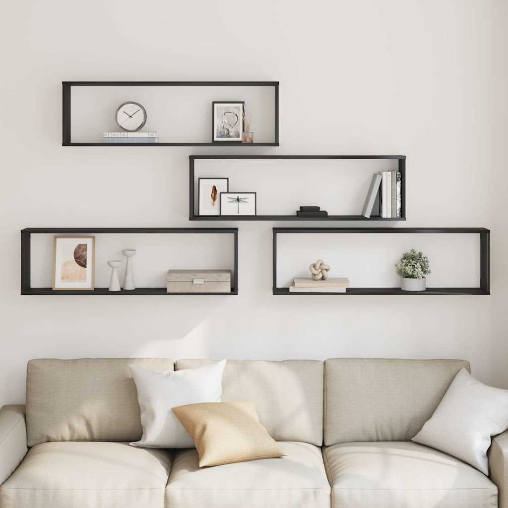 Wandrekken Kubusvormige 4 st 100x15x30 cm spaanplaat zwart