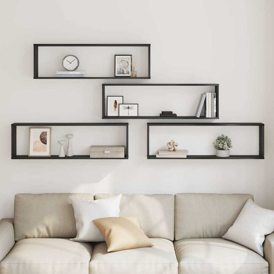 Wandrekken Kubusvormige 4 st 100x15x30 cm spaanplaat zwart
