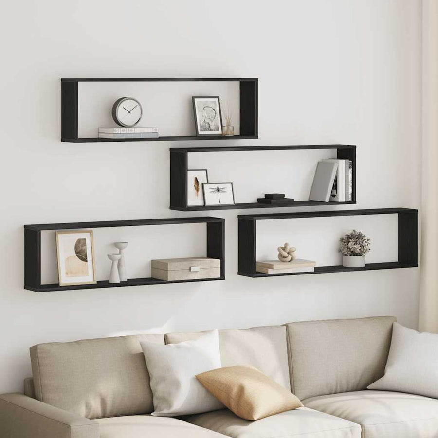 Wandrekken Kubusvormige 4 st 100x15x30 cm spaanplaat zwart