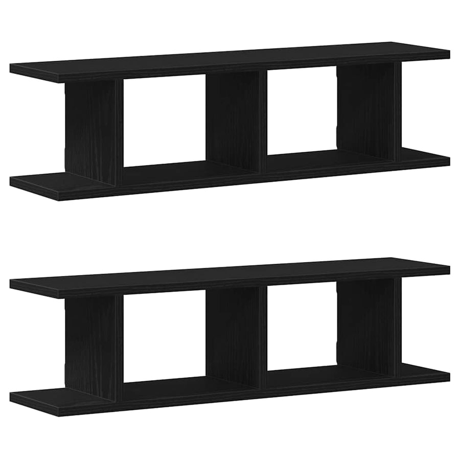 Wandplanken 2 st 75x18x20 cm spaanplaat zwart eikenkleurig