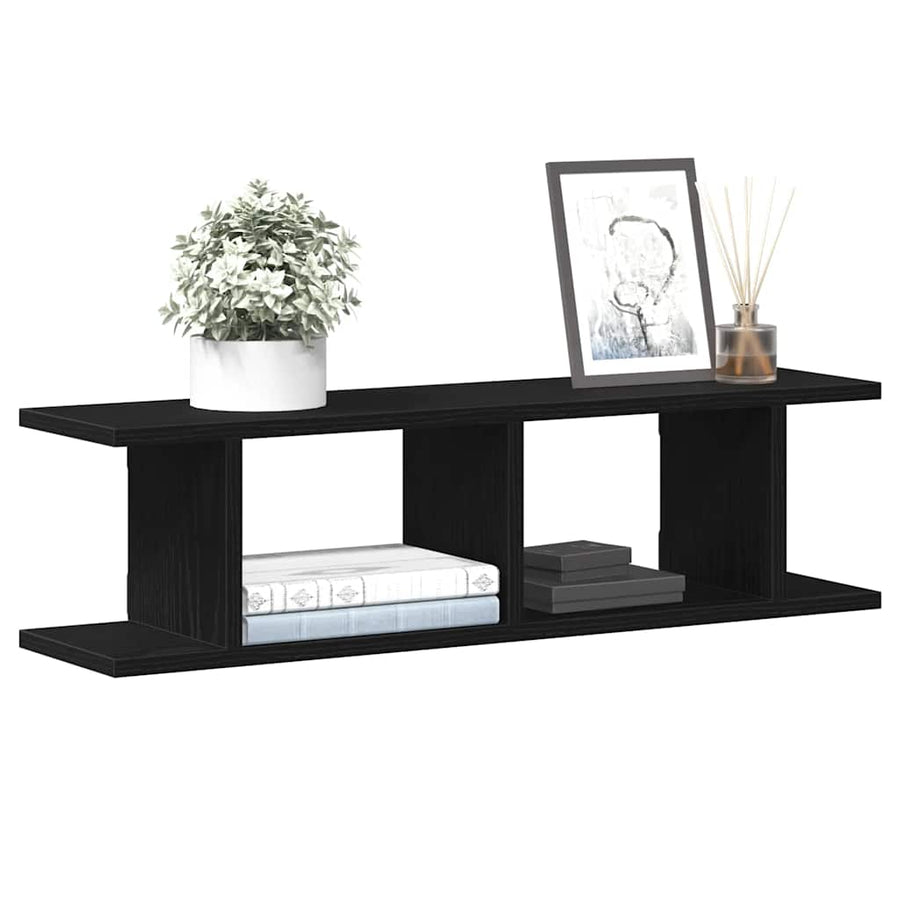 Wandplanken 2 st 75x18x20 cm spaanplaat zwart eikenkleurig