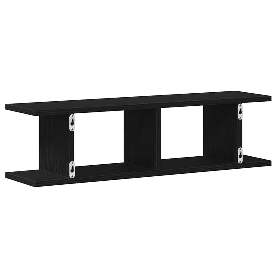 Wandplanken 2 st 75x18x20 cm spaanplaat zwart eikenkleurig