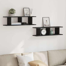 Wandplanken 2 st 75x18x20 cm spaanplaat zwart eikenkleurig