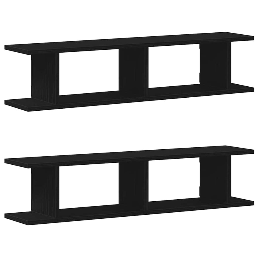 Wandplanken 2 st 90x18x20 cm spaanplaat zwart eikenkleurig