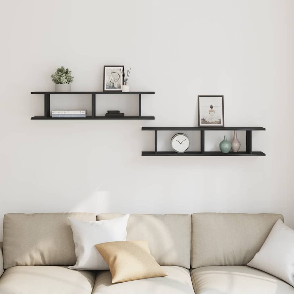 Wandplanken 2 st 90x18x20 cm spaanplaat zwart eikenkleurig