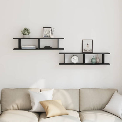 Wandplanken 2 st 90x18x20 cm spaanplaat zwart eikenkleurig