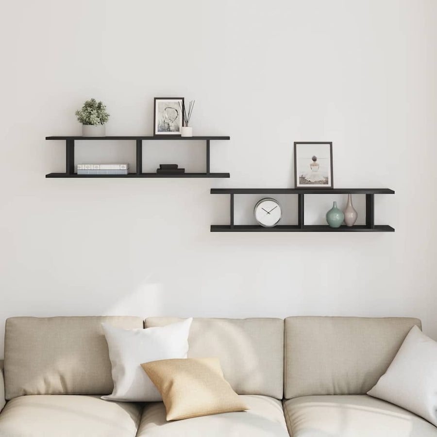 Wandplanken 2 st 90x18x20 cm spaanplaat zwart eikenkleurig