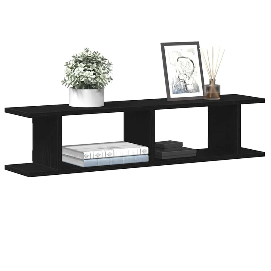 Wandplanken 2 st 90x18x20 cm spaanplaat zwart eikenkleurig