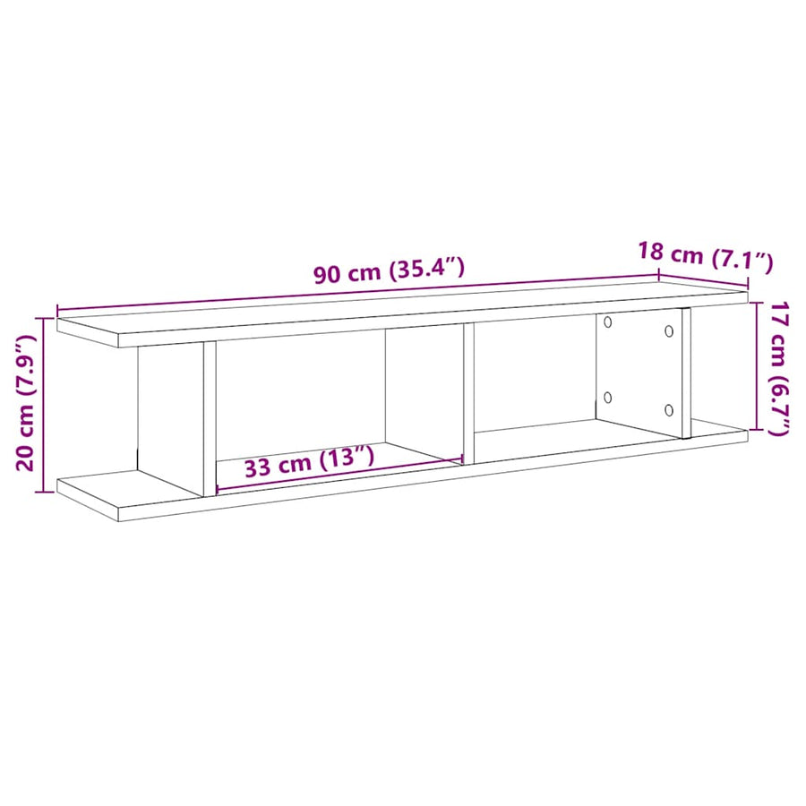 Wandplanken 2 st 90x18x20 cm spaanplaat zwart eikenkleurig
