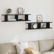Wandplanken 2 st 90x18x20 cm spaanplaat zwart eiken