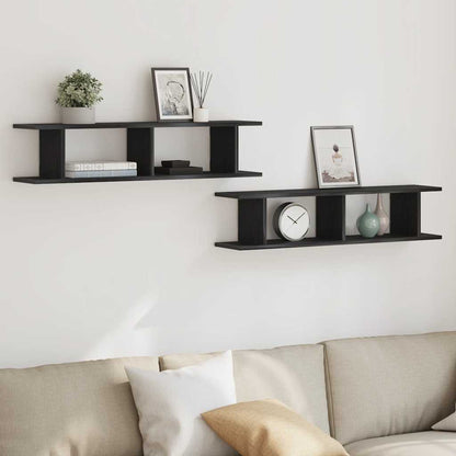 Wandplanken 2 st 90x18x20 cm spaanplaat zwart eikenkleurig