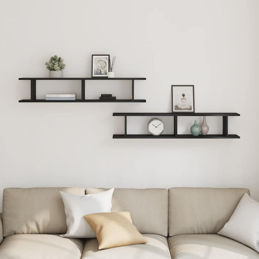 Wandplanken 2 st 105x18x20 cm spaanplaat zwart eikenkleurig