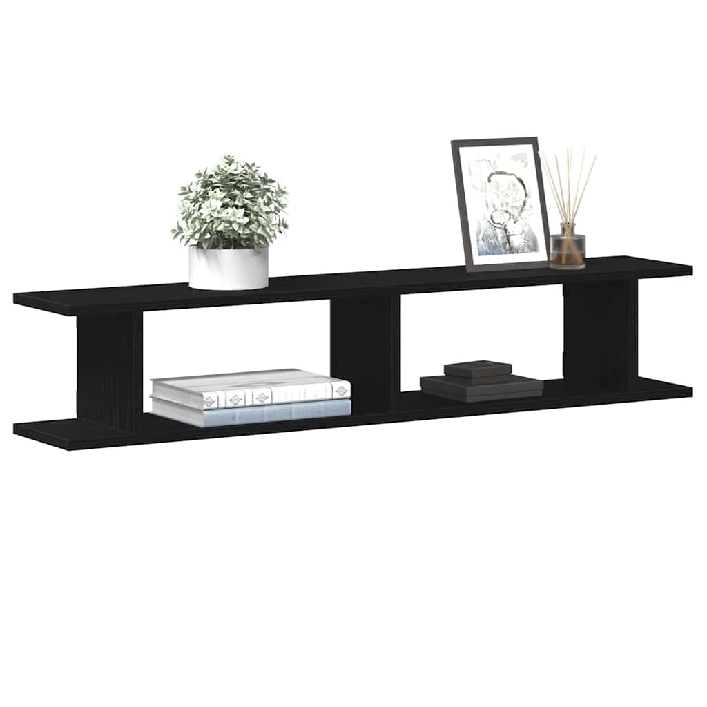 Wandplanken 2 st 105x18x20 cm spaanplaat zwart eikenkleurig
