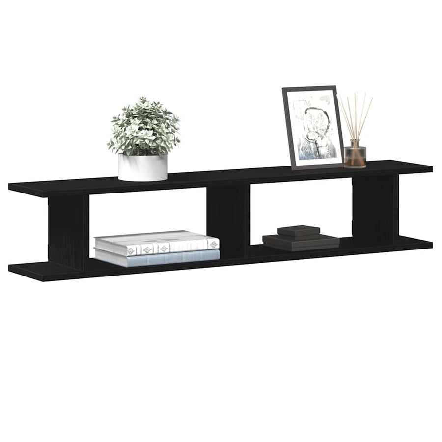 Wandplanken 2 st 105x18x20 cm spaanplaat zwart eikenkleurig