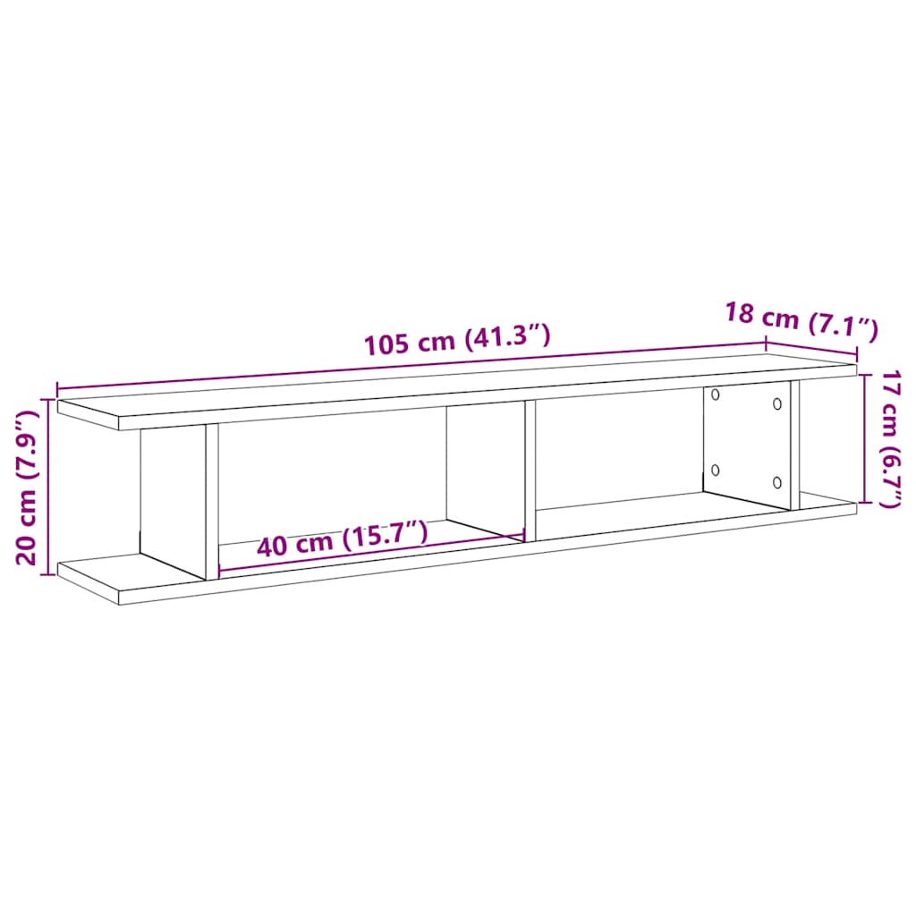 Wandplanken 2 st 105x18x20 cm spaanplaat zwart eikenkleurig