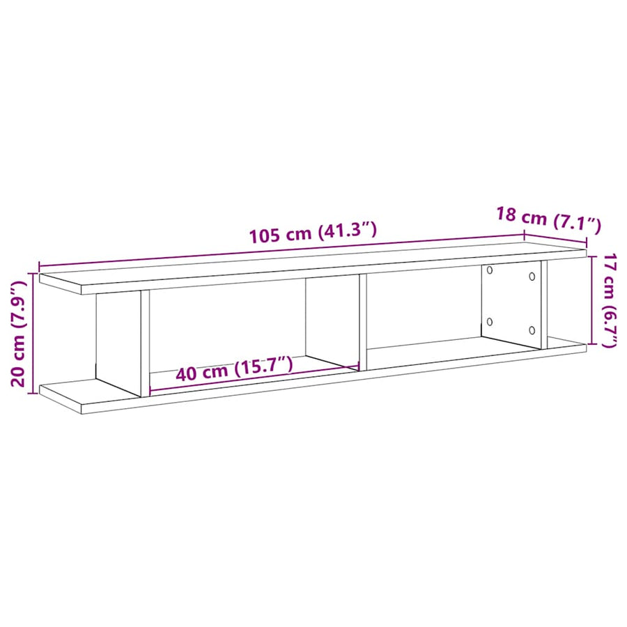 Wandplanken 2 st 105x18x20 cm spaanplaat zwart eikenkleurig