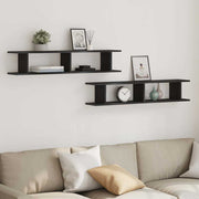 Wandplanken 2 st 105x18x20 cm spaanplaat zwart eiken