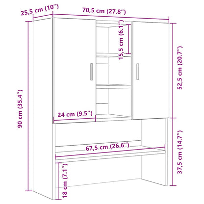 Wasmachinekast 70,5x25,5x90 cm zwart eikenkleurig