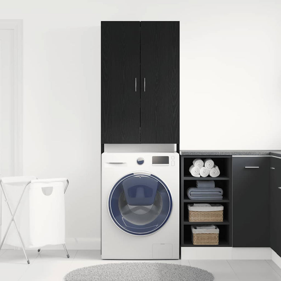 Wasmachinekast 64x25,5x190 cm zwart eikenkleur