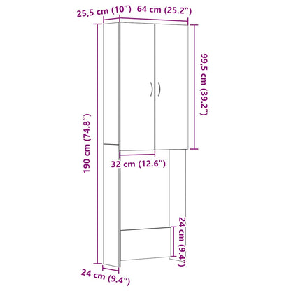 Wasmachinekast 64x25,5x190 cm zwart eikenkleur