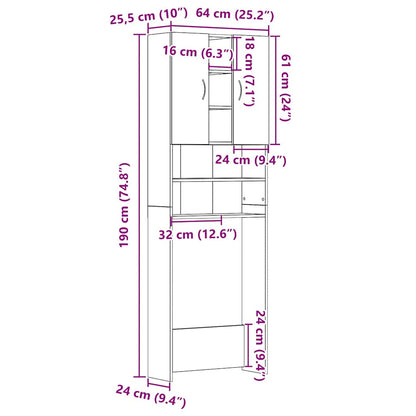 Wasmachinekast 64x25,5x190 cm zwart eikenkleur