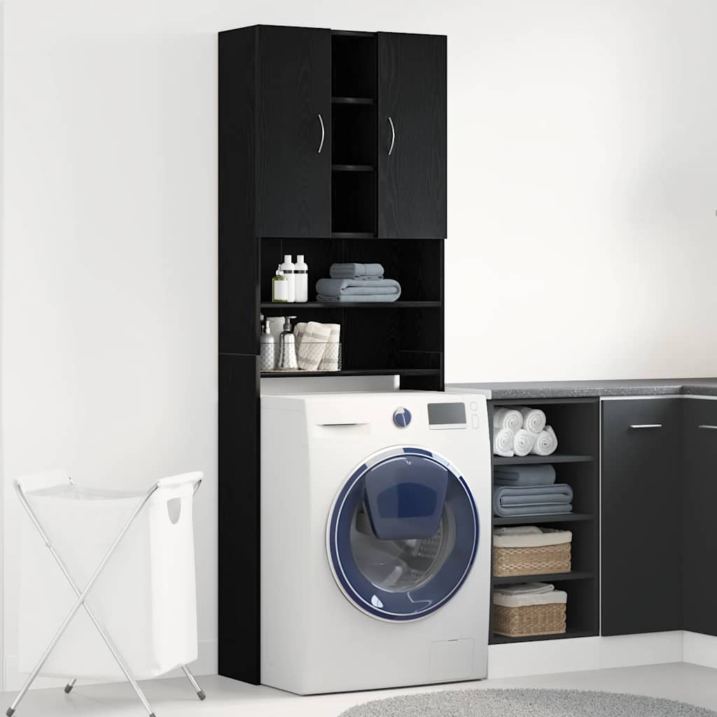 Wasmachinekast 64x25,5x190 cm zwart eikenkleur