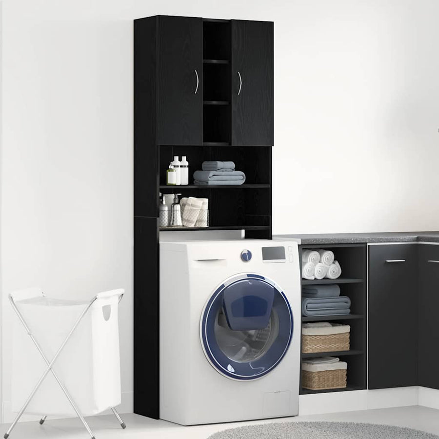 Wasmachinekast 64x25,5x190 cm zwart eikenkleur