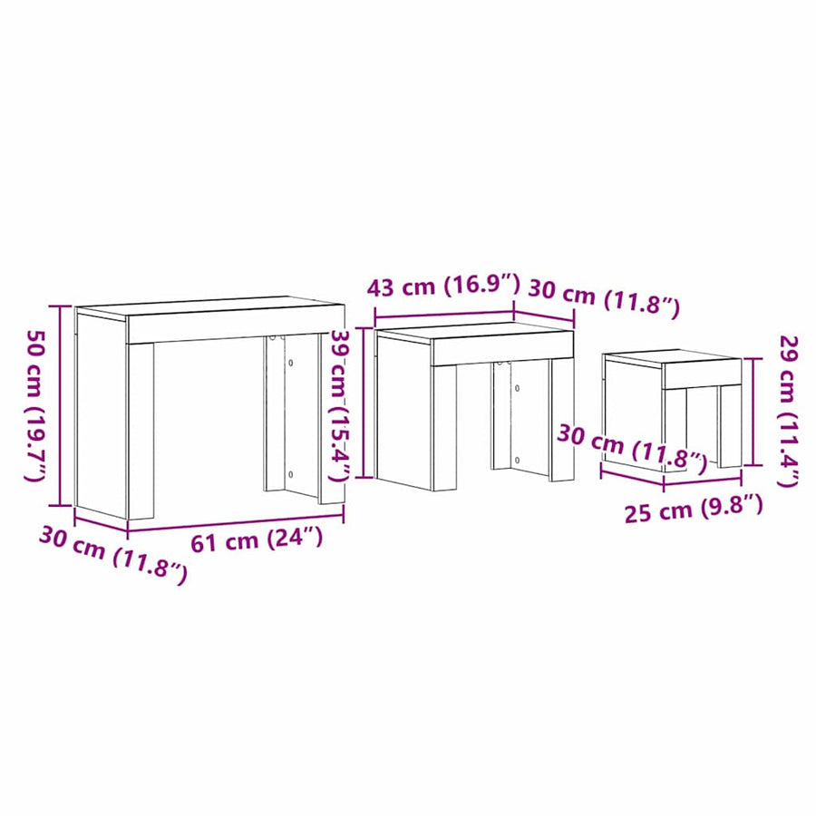Stapel Koffietafels 3 St Hout Zwart eiken