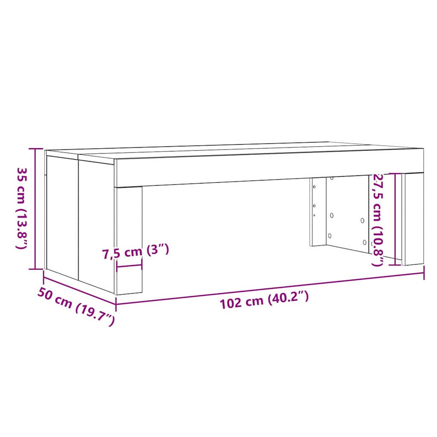 Salontafel Zwart Eiken 102 x 50 x 35 cm Bewerkt hout