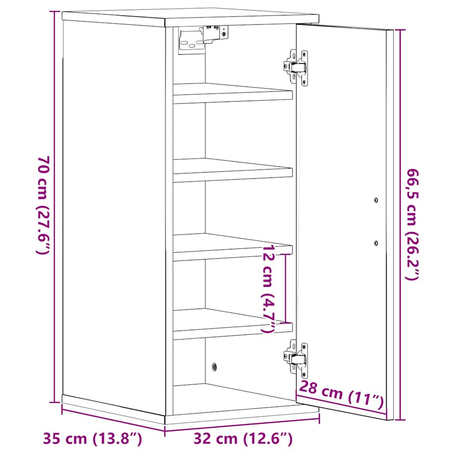 Schoenenkast 32x35x70 cm spaanplaat zwart eikenkleurig