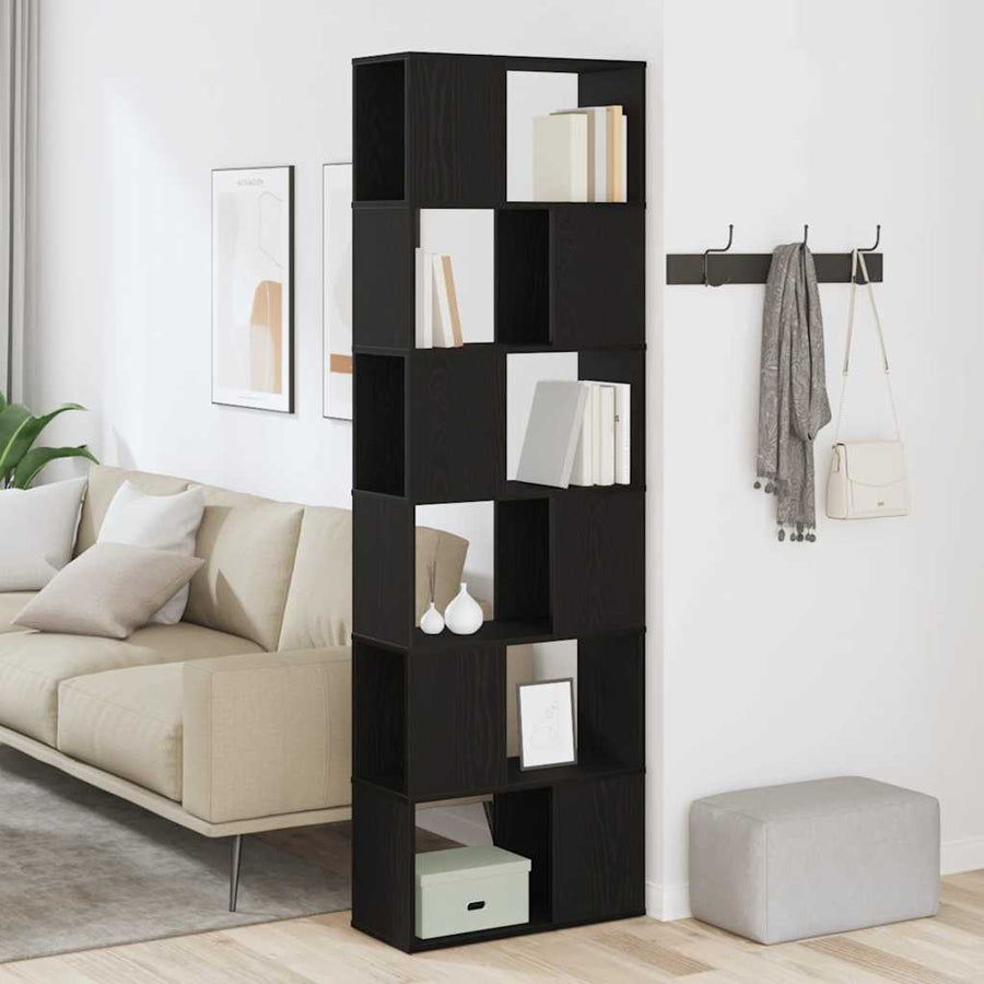 Boekenkast/kamerscherm 60x24x186 cm zwart eikenkleurig